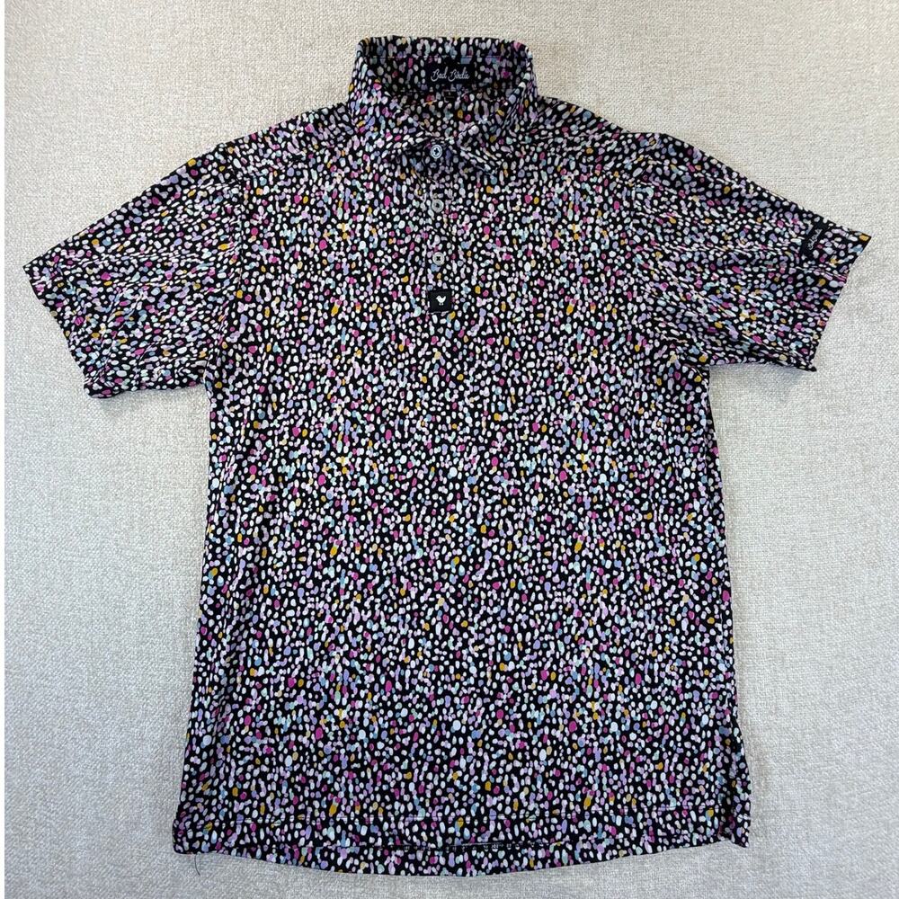 Bad Birdie Men's Small Multicolored Dot Print 3 Button Short Sleeve Golf Polo